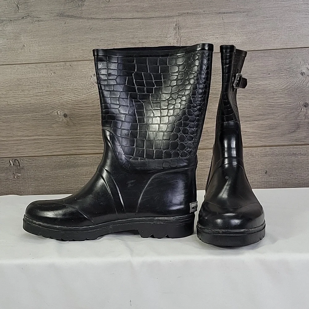 Womens Michael Kors Black Exotic Print Rain Boots Size 9